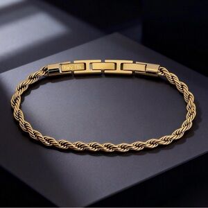 Engraved Italy 18k Gold filled Rope Chain Bracelet for Men - Classic luxury look